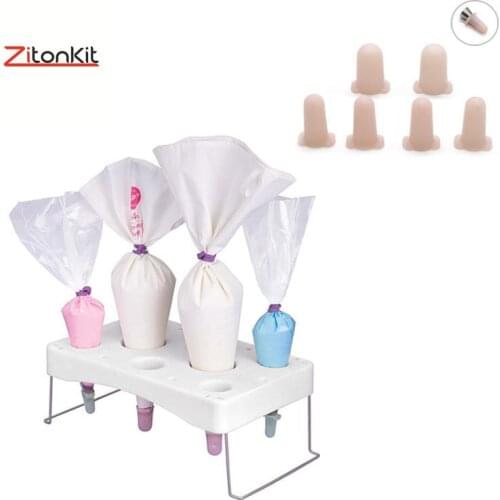 7pcs/set Cake Icing Bag Stand Cream Bags Decorating Pastry Holder Silicone Piping Tip Cover Fondant Nozzle Tools DIY Baking