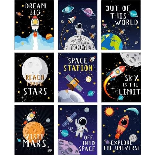 9pcs Outer Space Decoration Childrens Kindergarten Bedroom Poster Decoration Suitable For Boys Girls Room Decoration 20*25cm