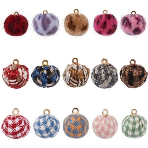 90pcs Mixed Leopard Fabric Fur Covered Round Ball Beads Charms Yarn Woven Pendant for Earring Jewelry Handmade Supplies Gifts