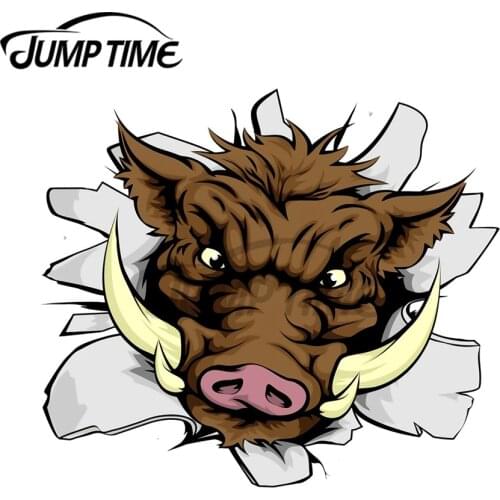 JumpTime 13 x 11.6cm Boar Charging Through a Wall Decal Laptop RV Car Sticker Windows Occlusion Scratch Personality Car Styling