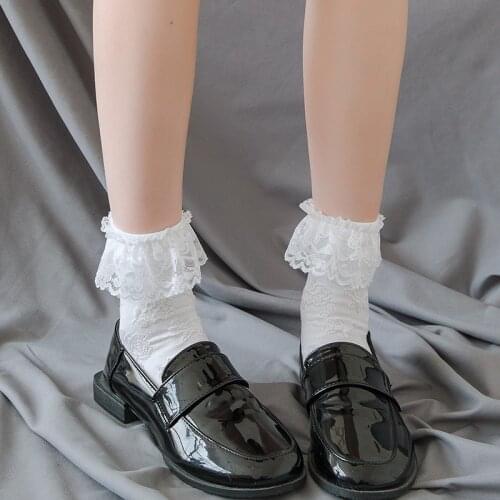 White Lolita Lace Socks Womens Tube Socks Summer Pure Cotton Japanese Lolita JK Womens Socks Spring and Autumn Thin Section