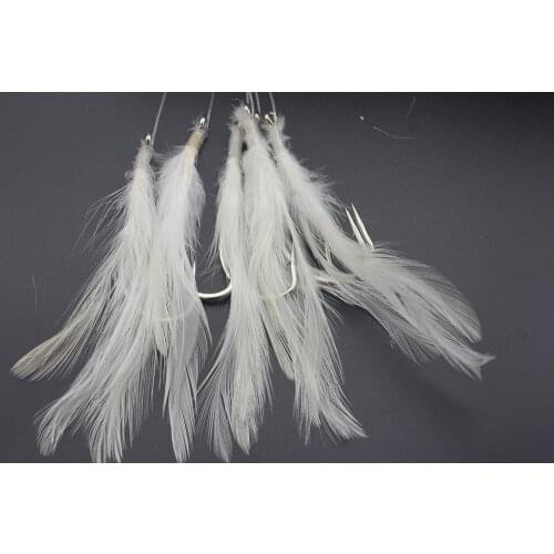 MACKEREL FEATHERS WHITE - 6 HOOK SEA FISHING TRACE White Feathers fishing mackerel lures sea pollack cod
