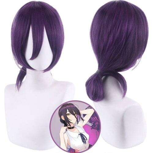 Chainsaw Man Anime Reze Cosplay Dark Purple Wig Heat-resistant Fiber Hair + Free Wig Cap Halloween Party Role Play Girls Women