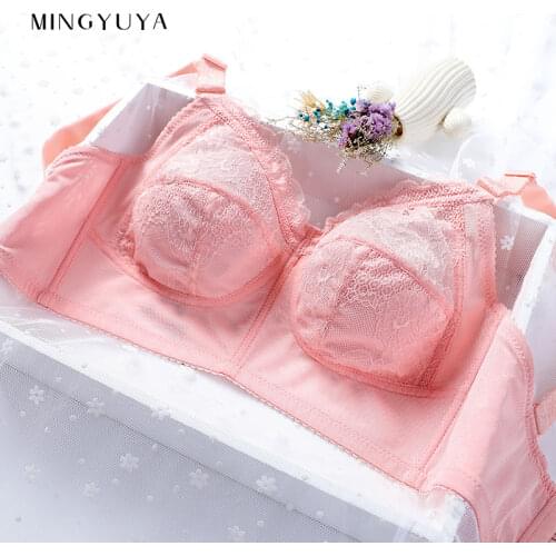 Large-Size Lightweight Sponge-Free Wireless Breathable Bra Womens Large Bust Small Breast Holding Gathered Fat lace bra
