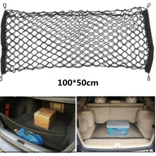 100x50CM Car Trunk Rear Storage Cargo Luggage Nylon Elastic Net Holder With 4 Plastic Hooks Pocket For Car Van Pickup SUV MPV
