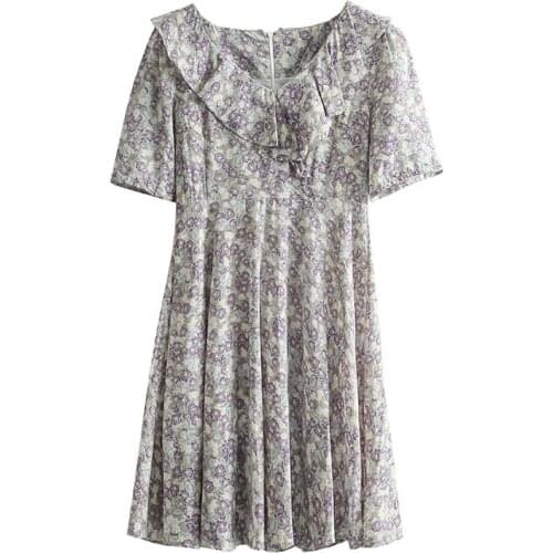 Floral Print Elegant Vacation Women Clothes Pastel Retro Boho Vestidos Trendy Ruffle Summer Korean Party Dress Women