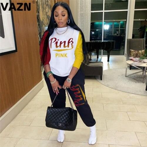 VAZN 2020 O-neck Letter Patchwork Loose Fashion Elegant Sexy High Street Set Holiday Women Young Energetic Set
