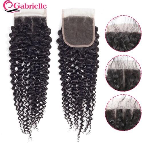 Gabrielle Brazilian Human Hair Kinky Curly Closure Free/Middle/Three Part 4x4 Lace Closure with Baby Hair Remy Hair Swiss Lace