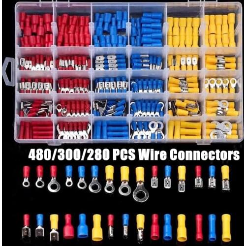 480/300/280PCS Insulated Cable Connector Electrical Wire Crimp Spade Butt Ring Fork Set Ring Lugs Rolled Terminals Assorted Kit