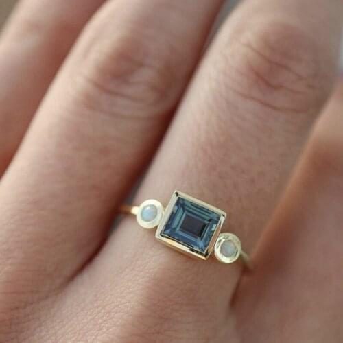 3Pcs/Set Exquisite Wedding Ring Set Charm Sea Blue Crystal Zircon Bridal Set Engagement Ring Banquet Party Gifts Women Jewelry