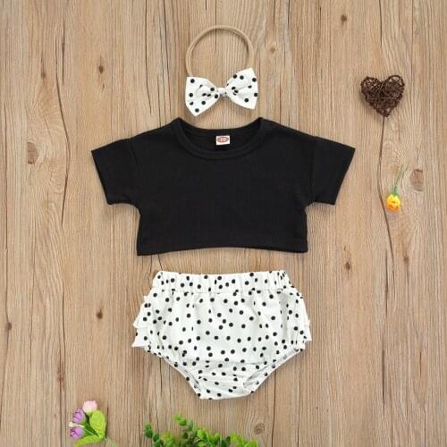 Pudcoco 3Pcs Baby Girl Clothes Summer Outfits, Short Sleeve Solid Color Tops + Leopard Shorts + Headband Set 0-18M