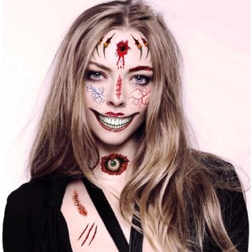 Cosplay New 2pcs Waterproof Bloody Scars Tattoo Halloween Horror Terror Wound Scary Blood Injury Stickers Halloween Party Dance