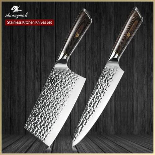 2PCS Utility Chef Knife Set 5Cr15 Forged Stainless Steel Chinese Kitchen Chef Knives Set Cleaver Slicing Vegetable Chef Knife