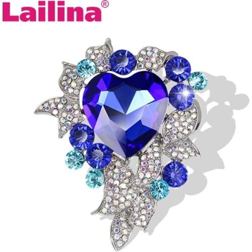 Bride Pretty Heart-shaped Flower Brooch Pin Clear Rhinestone Crystal Elegant Bridesmaid Jewelry