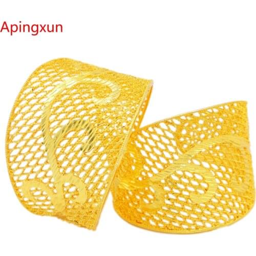 Apingxun 2021 New Bracelet 24K Gold Color Dubai Bangle Ethiopian African Bangle Women Bridal Wedding Jewelry Party Gift 0324-6