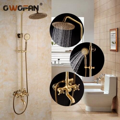 OWOFAN Bathroom Shower Faucet Set Antique Bathtub Faucet Mixer Tap Waterfall Wall Brass Shower Head Polished Shower Set CA-9704K