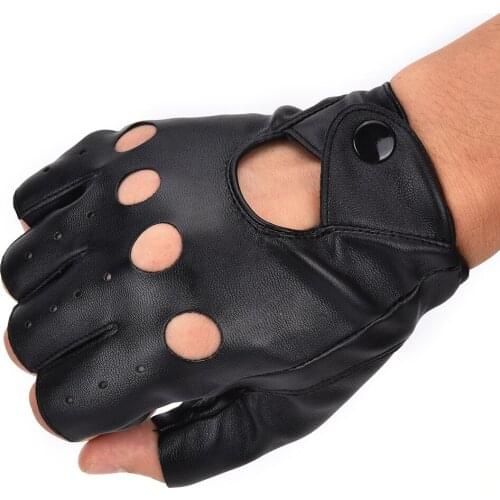 Men Women PU Leather Gloves Lovers Fingerless Mittens Black Half Finger Outdoor Tactical Mens Leather Driving Gloves