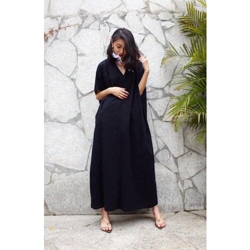 Cotton Summer Women Linen Oversized Black Long Ladies Casual Ultra Loose Dress robe longue femme vestidos verano 2020