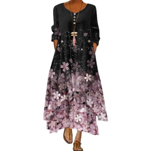 Long Sleeve Casual Dress Breathable Mid Waist V-neck Irregular Hem Floral Ankle-length Dress Comfortable to wear for Dating