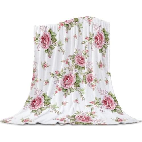 Pink Rose Romantic Throw Blanket Home Decoration Sofa Blanket Warm Microfiber Blankets for Bedroom