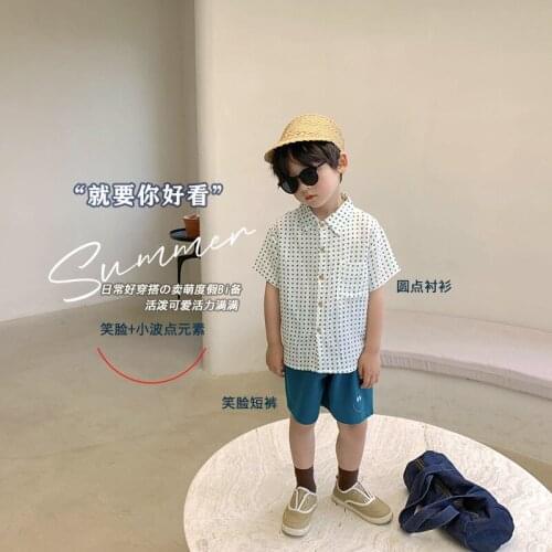 Boy baby shirt suit foreign boy loose polka dot shirt casual smiley shorts two-piece childrens wear