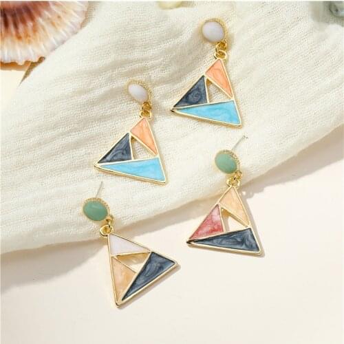 LATS Bijoux Korean Geometric Triangle Oil Drop Earring Statement Dangle Earrings for Women Kolczyki 2020 Brincos Fashion Jewelry