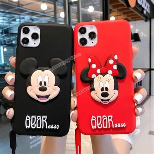 Disney Mickey Phone Case for IPhone 6 7 8 Plus X XS Max XR 11 Pro Max 12 Pro Max Mini Hand Strap Silicone Phone Back Cover Gifts