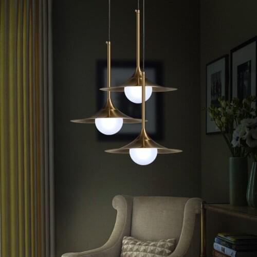 Nordic modern minimalist glass pendant light gold gilt iron personality cover LED dining room bedroom kitchen hanging light