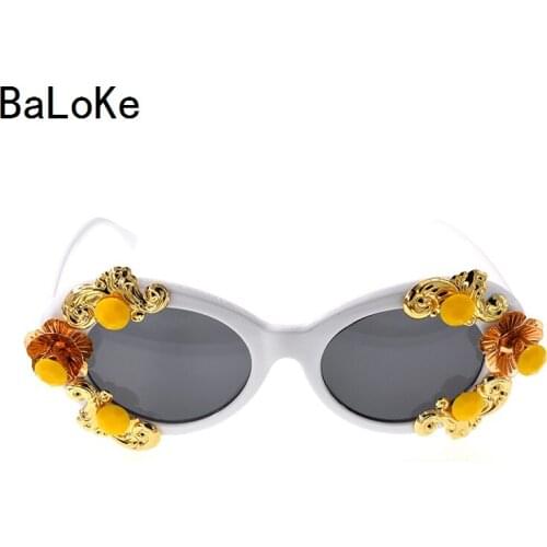 New Arrival Personality Fashion Baroque Retro Brand Cat Eye Sunglasses Women White Full Frame Fashion Sun Glasses