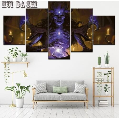 Modern Home Decorative Wall Art Modular Pictures Framework HD Prints Game Posters 5 Pieces Canvas DotA 2 Horns Lich Painting
