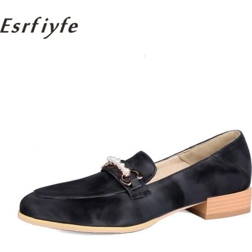 ERSFIYFE 2021 New Brand Summer Thick Heels Pumps Women Shoes Round Toe Pumps Women Solid Loafers Mules Black Large Size 34-48