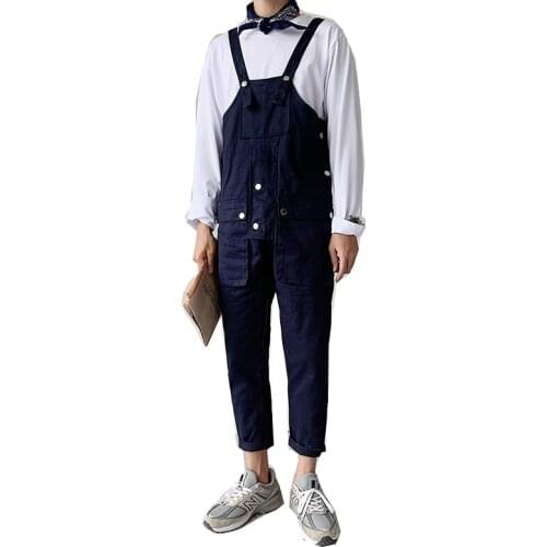 High street loose student bib pants male trend tooling casual nine-point beam pants trousers