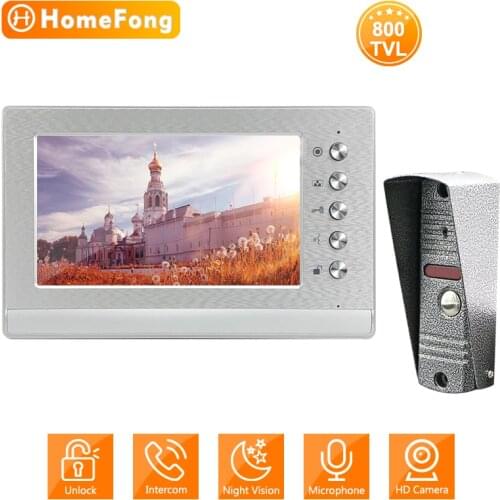 HomeFong Video Door Intercom Entry Security System 7 Inch Monitor with 800TVL Waterproof Doorbell Call Panel Support Unlock