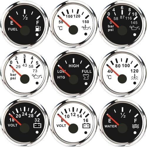 Waterproof 52MM Gauge with Alarm 0-190ohm Sewage/Water/Fuel Level Gauge Oil Temperature Gauge Voltmeter Pressure for Boat Car