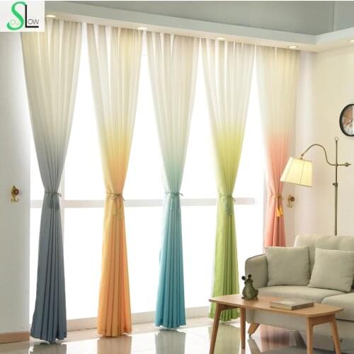 High Grade 5 Gradient Color Yellow Blue Gray Pink Green Curtain Modern Tulle Curtains And Sheer Living Room Kitchen For Kids