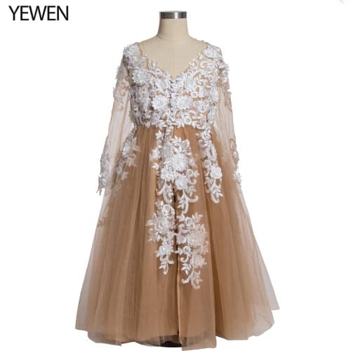 YeWen 2020 Flower Girl Dresses first communion dresses for girls Lace Floor length party tulle dress Princess Flower Girl Dress