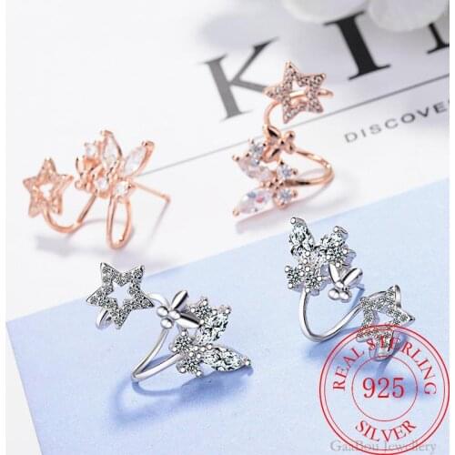 925 Silver Women High Quality Star Cross Butterfly Earrings Zircon Charm Girl Gifts Jewelry Hot New Wholesale
