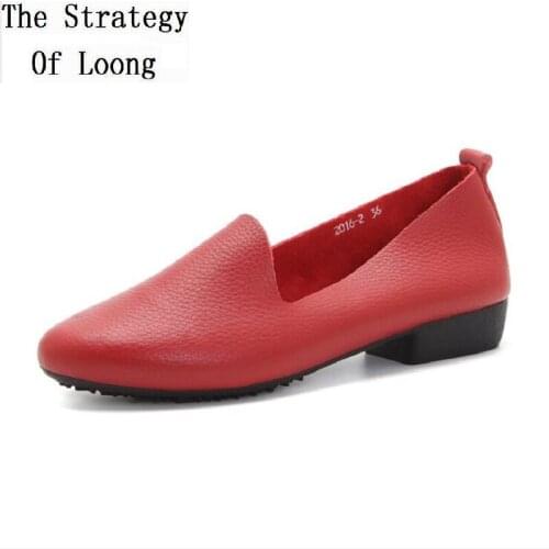 Spring Autumn New Concise Casual Internal Celebrity Thick Heels Shallow Genuine Leather Women Pumps Slip-On Ladies Shoes 200818