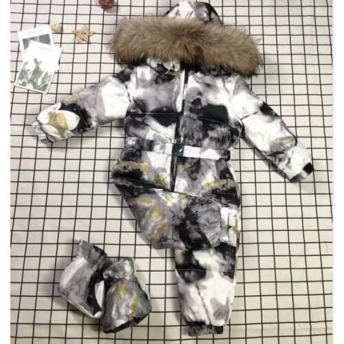 Real fur 2021 Winter Jacket child jackets children umpsuit Flower snow suit girl overall down romper ski suits outerwear
