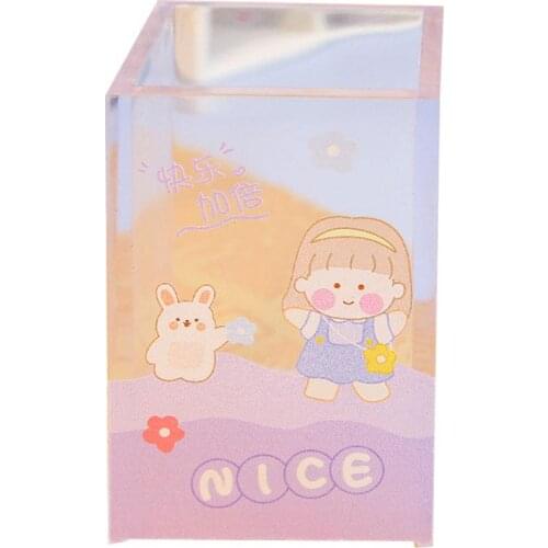 1 Pcs Cute Pen Holder Acrylic Stationery Pencil Holder Organizer Box Multifunction Eyebrow Pencil Makeup Brush Holder Container