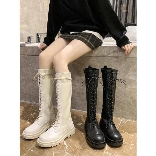 2021 autumn and winter new high tube knight boots net red stretch Martin boots knitted thin socks boots