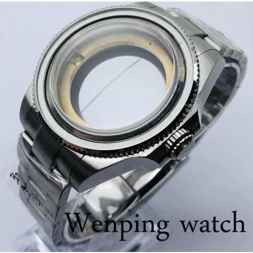 43mm silver sterile case sapphire glass fit ETA 2836 Miyota 8215 8205 821A Mingzhu DG2813 3804 Seagull 1612 automatic movement