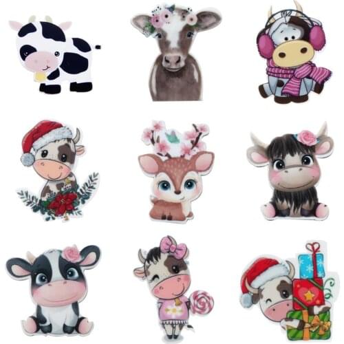Cute Cow Pattern Acrylic Flatback Planar Resin DIY Sew Bow-knot Gift Phone Shell Decoration Crafts Jewelry Accessories,5Yc18267