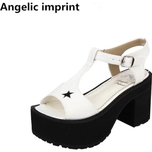 Angelic imprint woman mori girl lolita cosplay punk shoes lady trifle heel wedges pumps women princess summer dress sandals 47
