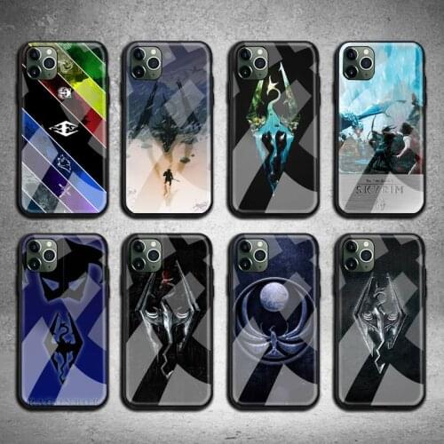 Video game Skyrim Logo Phone Case Tempered Glass For iPhone 12 11 Pro Max Mini XR XS MAX 8 X 7 6S 6 Plus SE 2020 cover