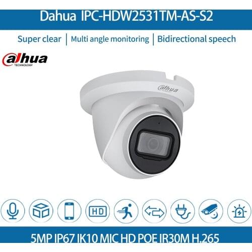 Dahua IPC-HDW2531TM-AS-S2 Original Starlight Ip Camera 5MP IR 30m IVS MIC SD Card Slot Built-in Microphone HD POE Night Vision O