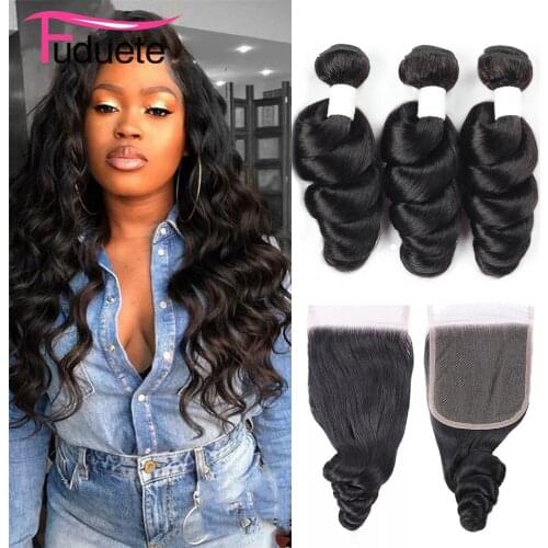 Fuduete Hair 4x4/5x5/6x6 Closure And Bundles Malaysian Loose Wave Bundles With Closure Remy Hair Extensions Huamn Hair Free Part