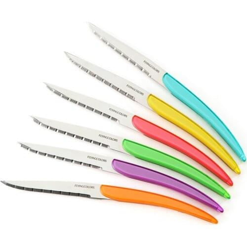 Hot 6pcs 8.7''/22cm Colored Steak Knives High Quality Stainless steel Table Knife Christmas Dinner Knife set Free shipping