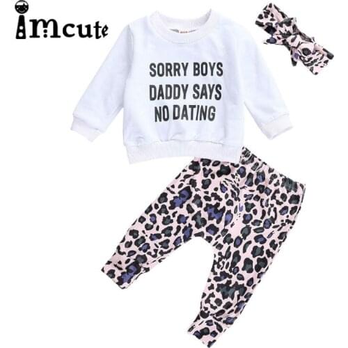 Imcute 2020 Newborn Toddler Girls Boys Outfits, Daddy Letter Printed Shirt Top + Leopard Long Pant and Headband Clothes Sets