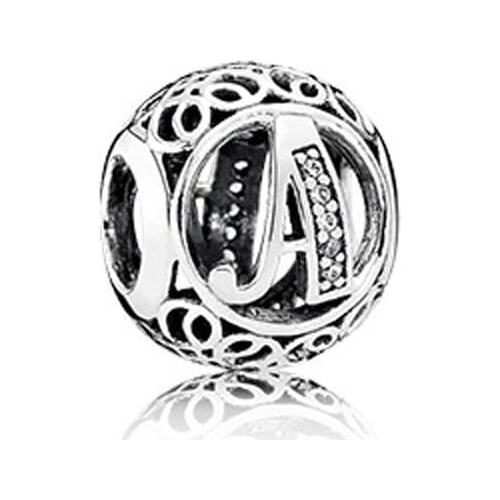 Fine jewelry Authentic 925 Sterling Silver Inlaid English 26 letter FOR Necklace bracelet diy Fit Original for Girl Gift